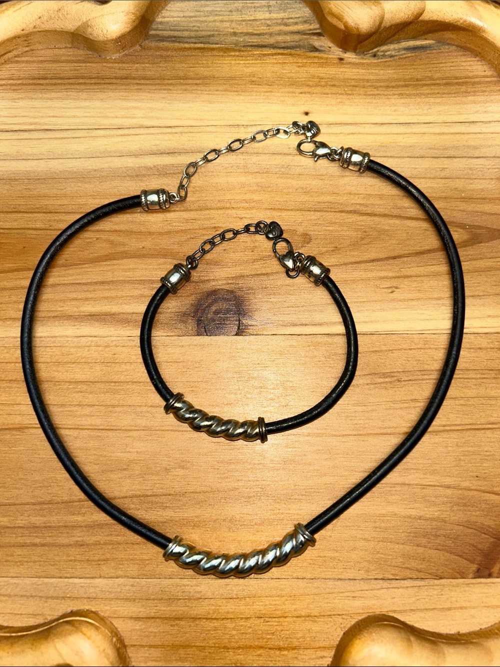 Brighton Black Leather Necklace and Bracelet Set with Silver Accents
